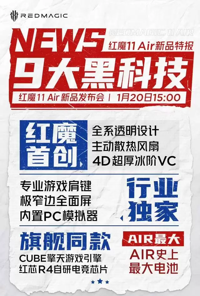 红魔11 Air手机“9大黑科技”公布：透明设计、主动散热风扇等