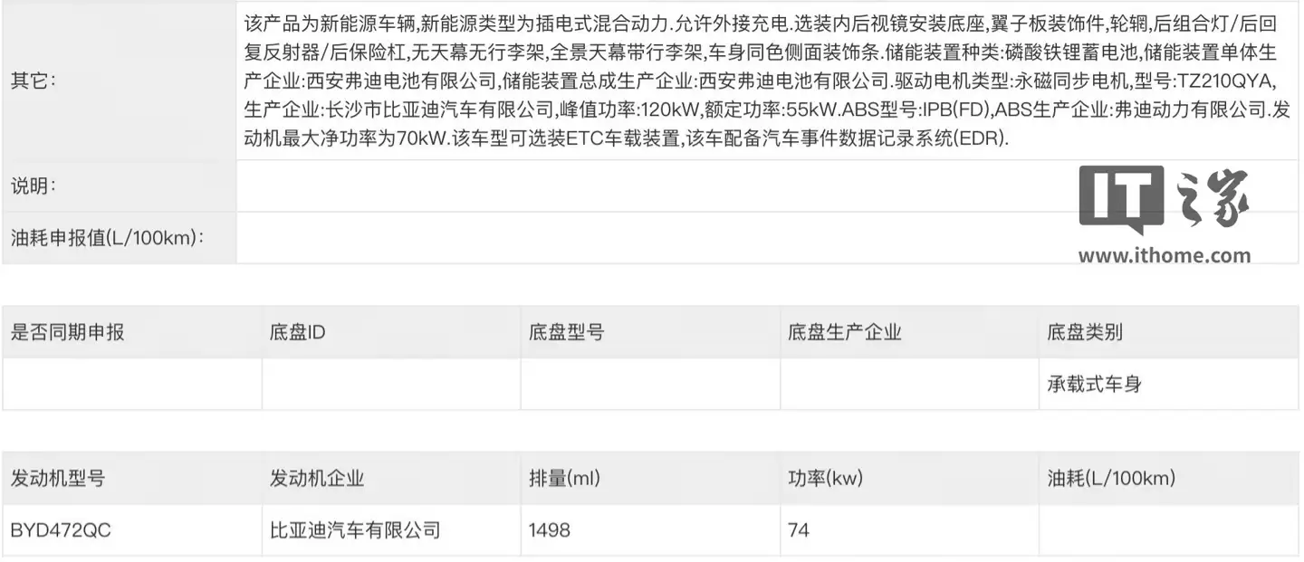 全新外观、新增大电池版本 新款比亚迪海狮05DM申报