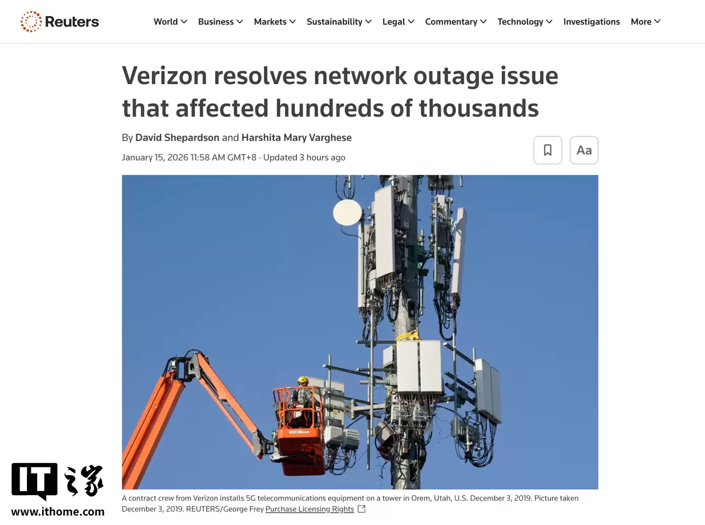 美国最大运营商 Verizon 服务一度中断十小时、波及数十万人,官方承诺补偿