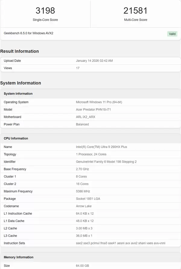 Intel旗舰Ultra 9 290HX Plus曝光：移动端逼近桌面9950X3D！