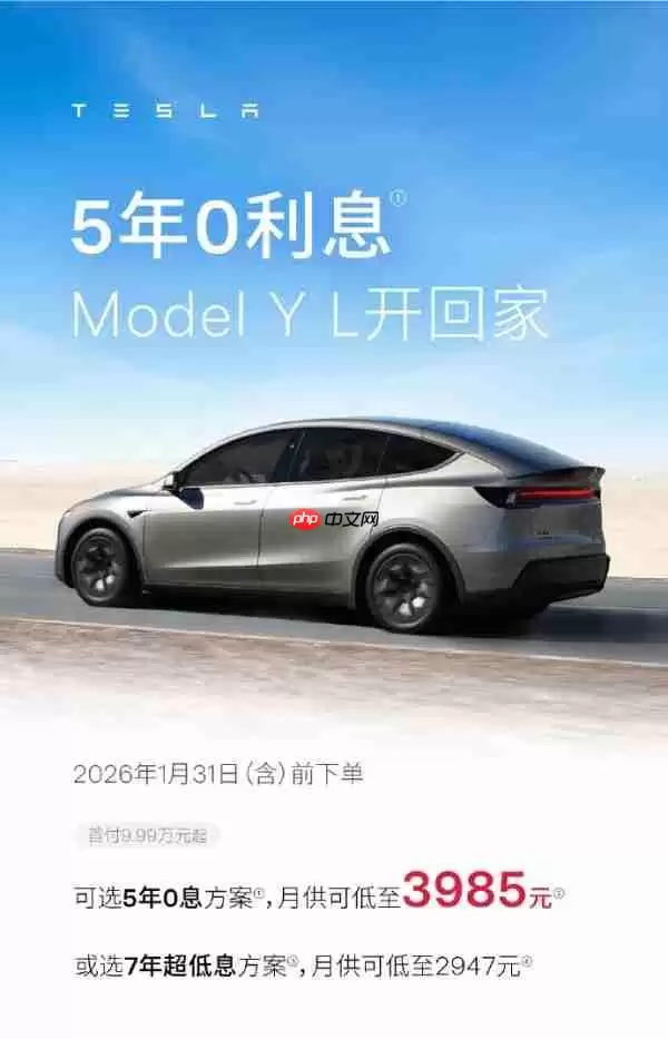 特斯拉Model Y L首次推出5年0息政策 首付9.9万元起