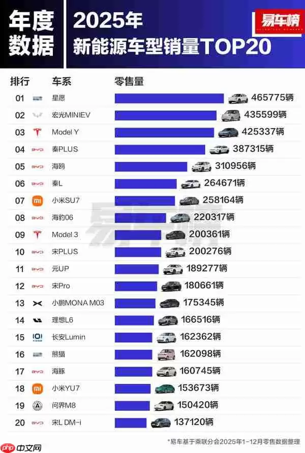 2025年卖得最好的20款新能源车盘点 小米SU7排第七