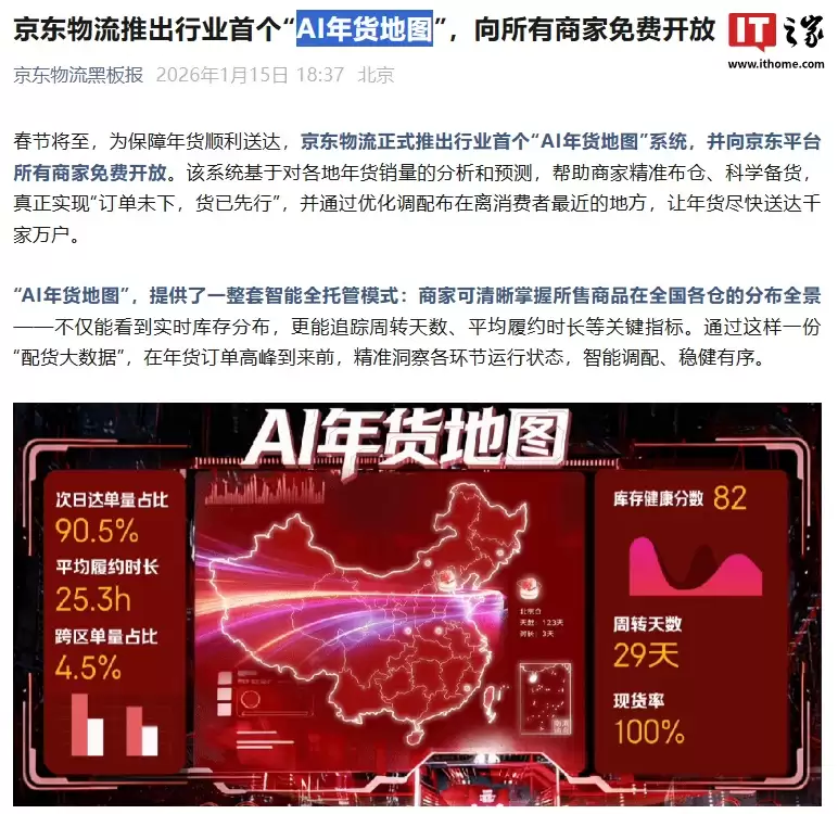 京东物流推出行业首个“AI年货地图”，向所有商家免费开放