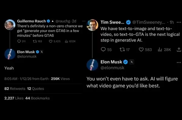 马斯克：AI或将让任何人在几分钟内生成《GTA6》
