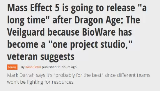 BioWare专注单一项目致质量效应5延期