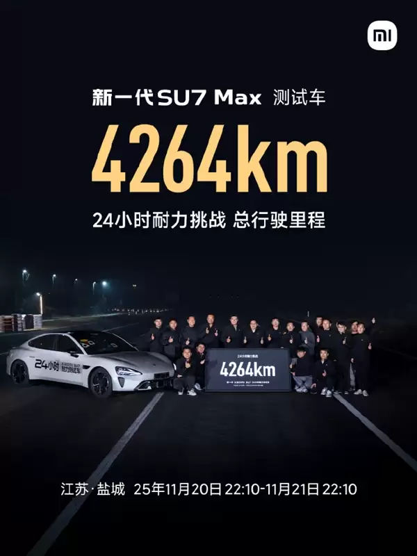 用短跑速度跑马拉松!小米新一代SU7 Max 24小时耐力挑战:斩获4264km