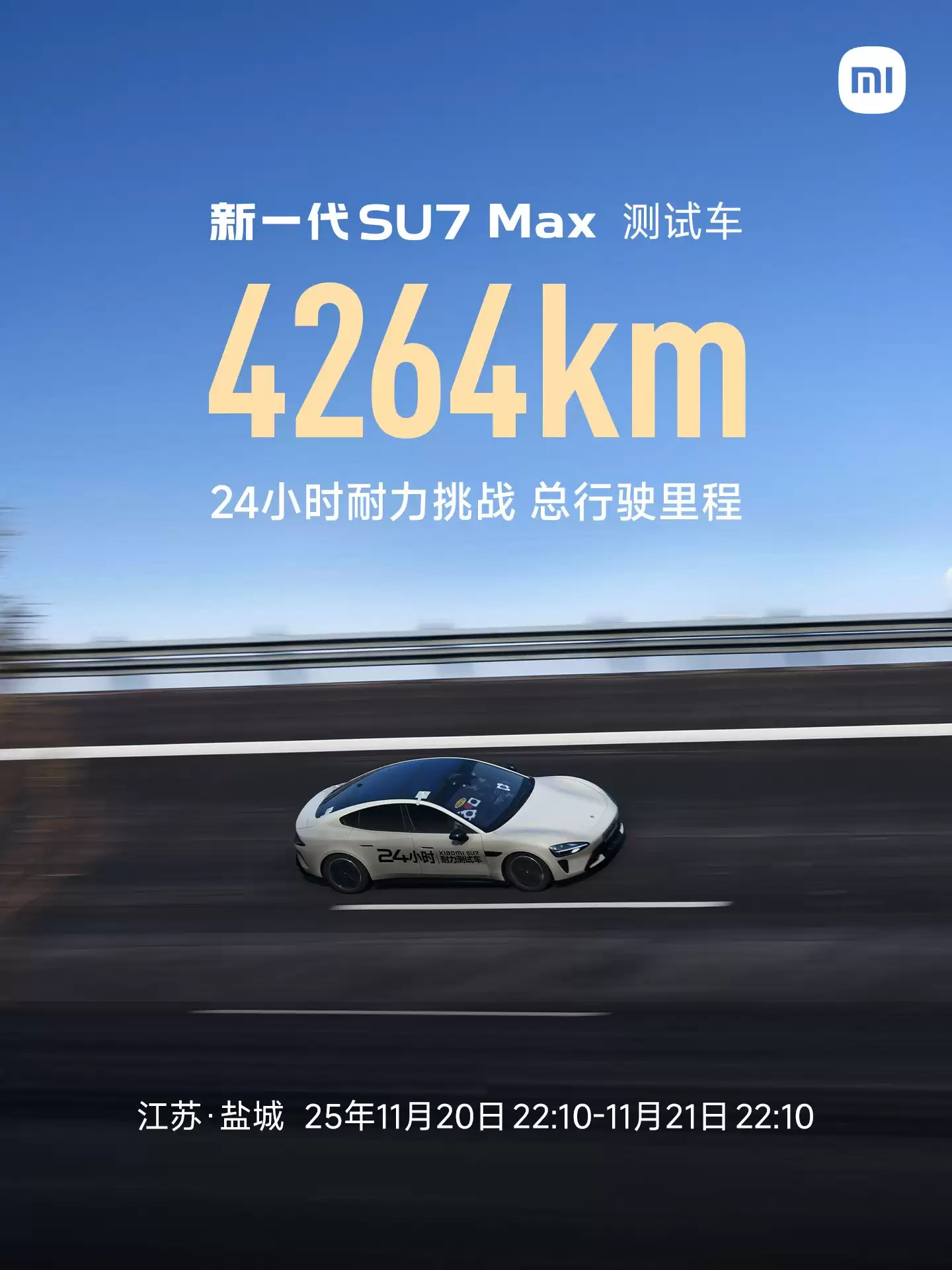 小米SU7 Max续航新突破：24小时极限挑战跑出4264公里