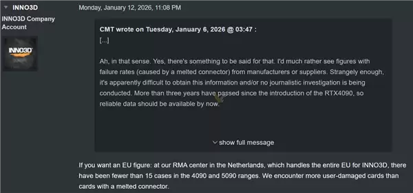RTX 4090电源接口烧毁案例不足15起 售后称故障率极低