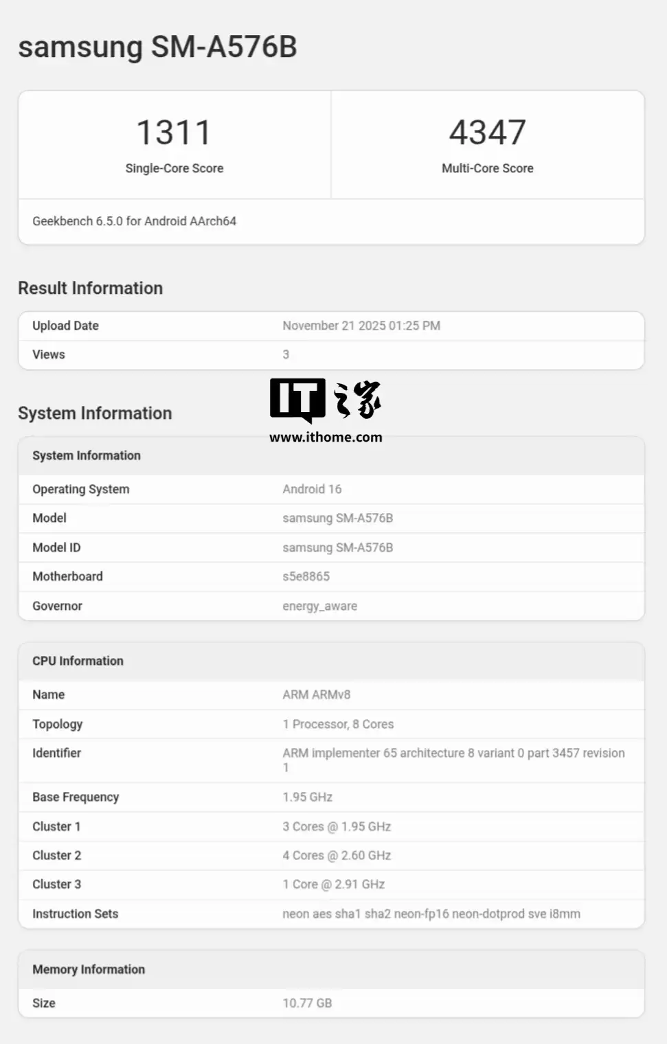 三星 Galaxy A57 手机规格曝光：5000mAh 电池，6.9mm 厚