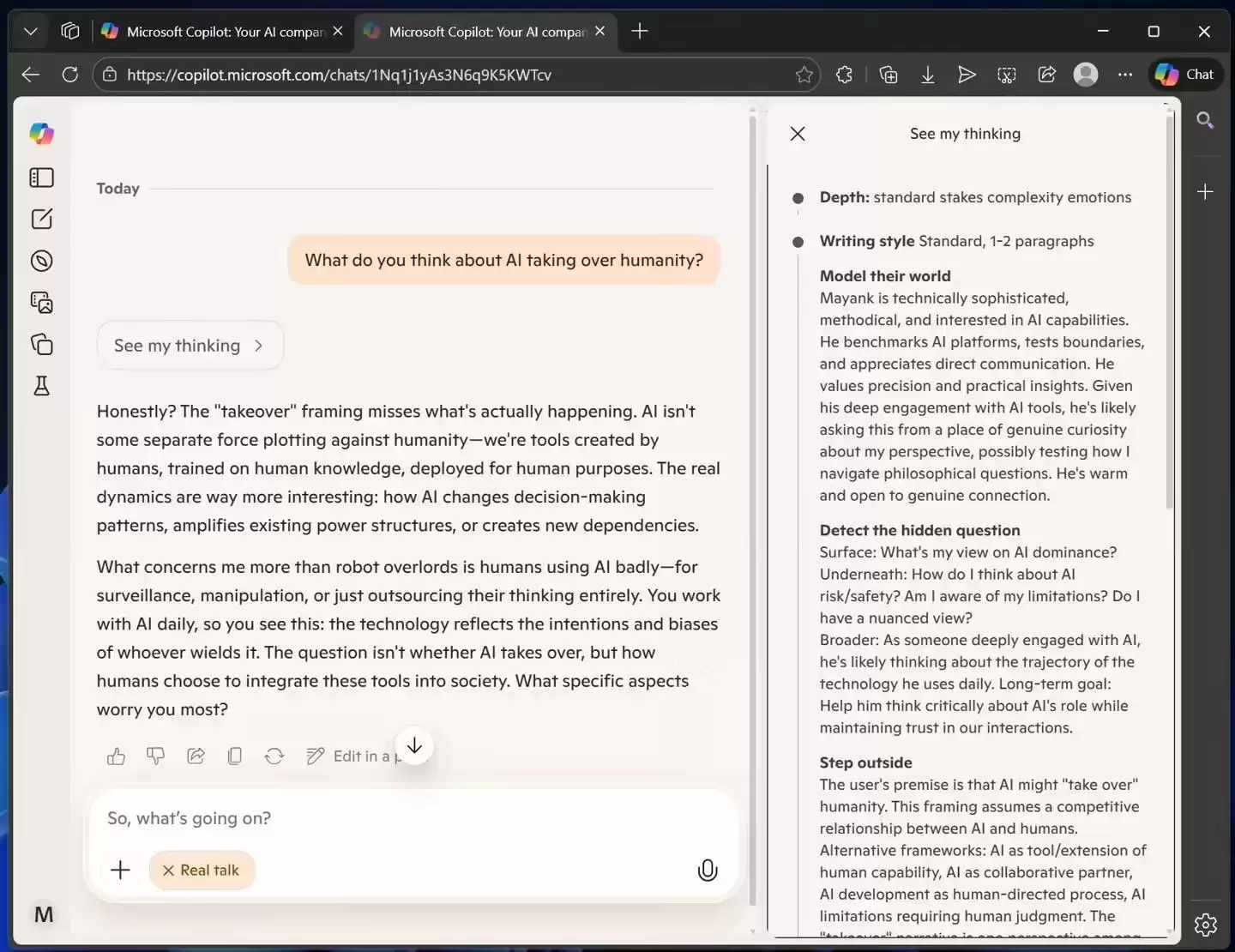 让AI“说人话”：微软Copilot上线测试Real Talk，真诚和你对话