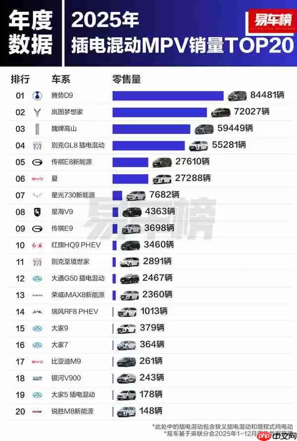 2025年插电混动MPV销量榜揭晓：岚图梦想家夺第二