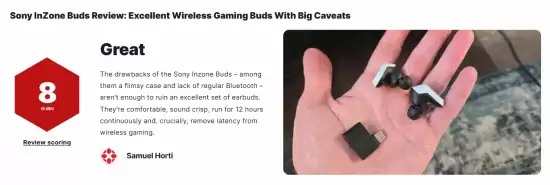 索尼InZone Buds游戏耳机获8分好评