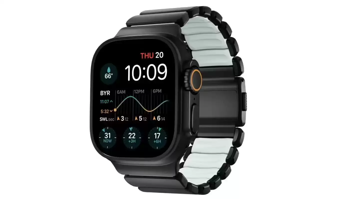 制造Nomad为苹果Apple Watch推出“冰蓝色夜光钛金属表带”：自带荧光效果，189美元