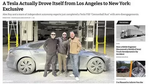 特斯拉完成全球首次FSD跨洲直通挑战：洛杉矶至纽约全程零干预