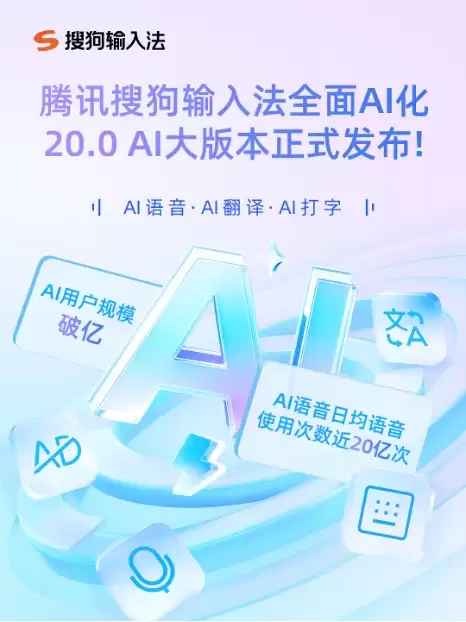腾讯搜狗输入法20.0全面AI化:语音识别率98%、日调用量20亿