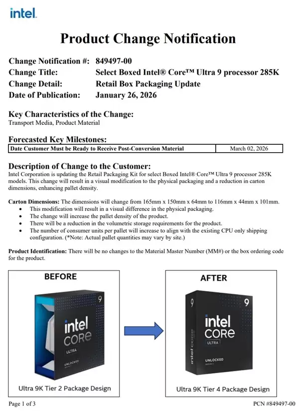 Intel旗舰酷睿Ultra 9 285K包装上新:更小、更轻、更简约