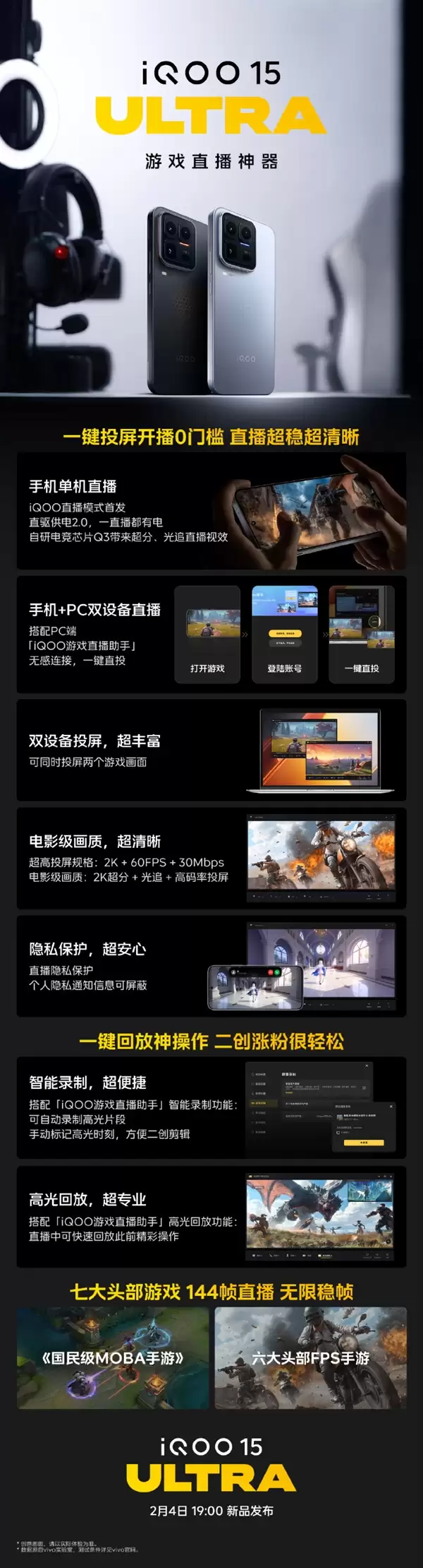 游戏直播神器！iQOO 15 Ultra支持一键投屏 开播0门槛