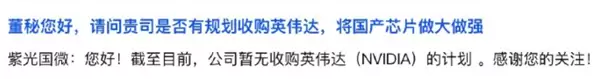 紫光国微回应收购英伟达传闻：市值与业务差异显著，无相关计划