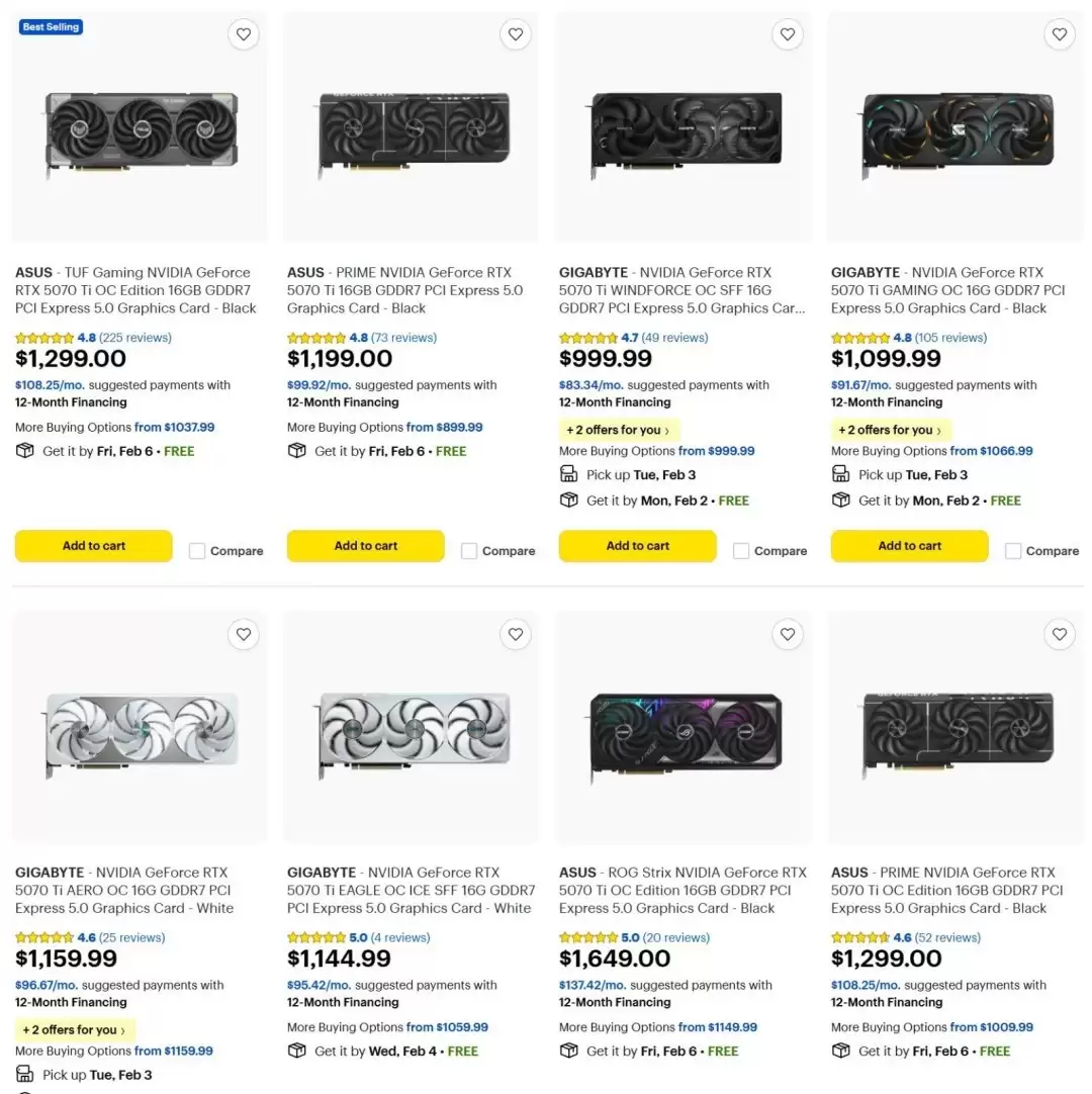 RTX 5070 Ti未停产但供货极紧，售价反超RTX 5080达1300美元