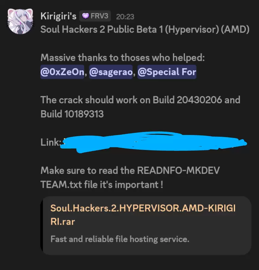 KIRIGIRI联手0xZeOn破解灵魂骇客2D加密,首发适配AMD平台