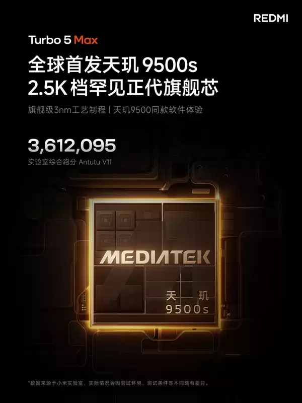 首发天玑9500s!REDMI Turbo 5 Max发布:2199元起