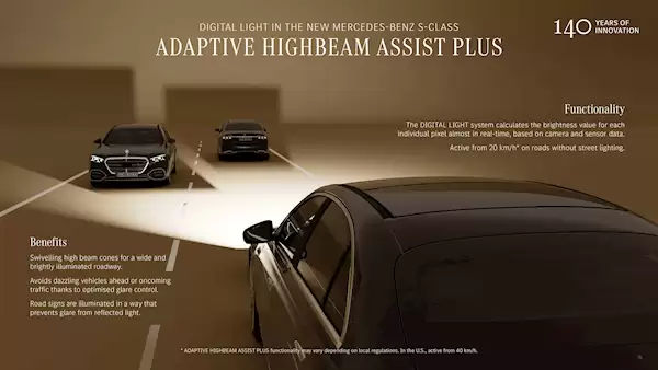 新款奔驰S级车灯搭载5万颗LED：照射距离605米 照明区域提升40%