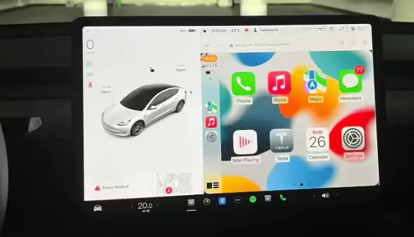 特斯拉加速开发窗口化CarPlay，拟实现原生系统与iPhone应用分屏共存