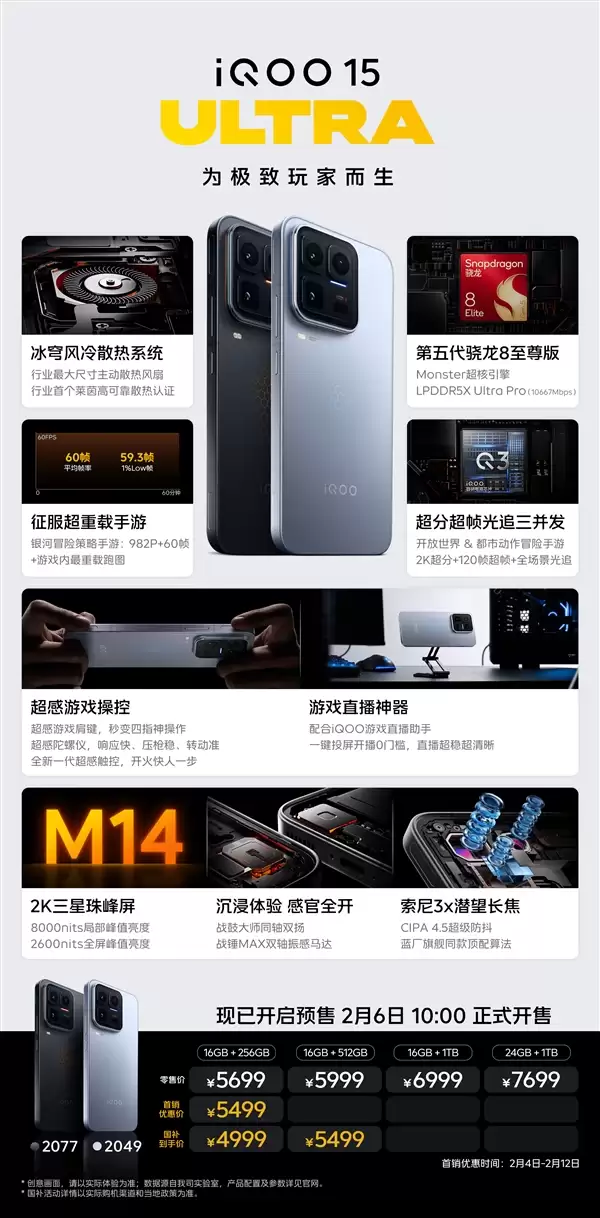 一图读懂iQOO 15 Ultra：性能最激进的Ultra旗舰 4999元起