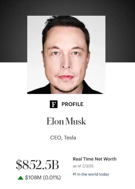 马斯克净资产达8520亿美元创历史纪录，距万亿仅一步之遥