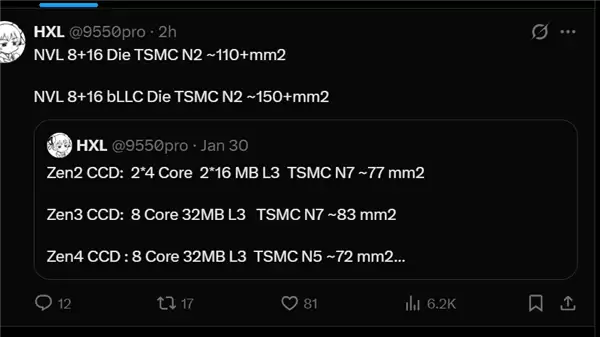 Nova Lake处理器核心面积曝光：比Zen6大多了 52核+288MB缓存简直不敢想