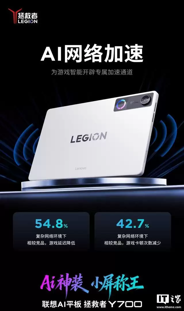联想AI平板拯救者Y700预热：支持全新AI网络加速，复杂网络相比竞品延迟降低54.8%