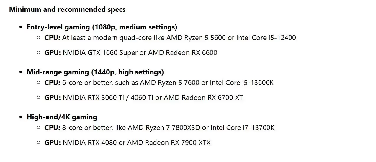 微软官方公布玩家配置方案建议 RTX4080就到顶了