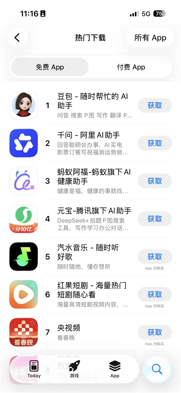 豆包登顶App Store中国免费榜,春节AI应用大战白热化