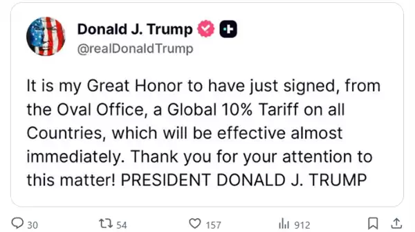 特朗普宣布将对全球加征10%的进口关税:为还击美最高法院裁定其关税违法