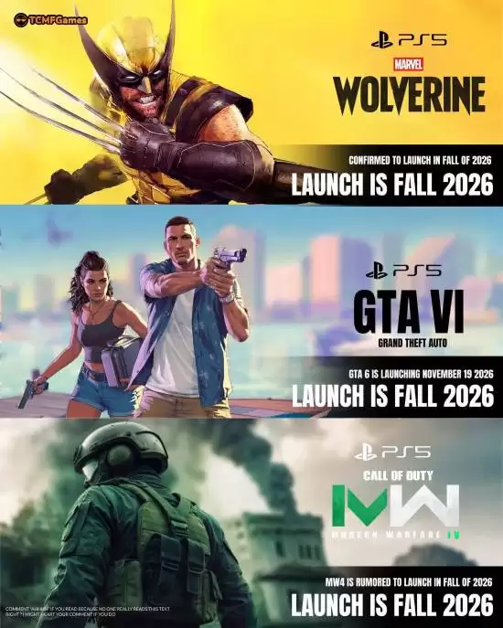 2026年PS5秋季游戏大爆发：GTA6、金刚狼、现代战争4等多款大作扎堆发售