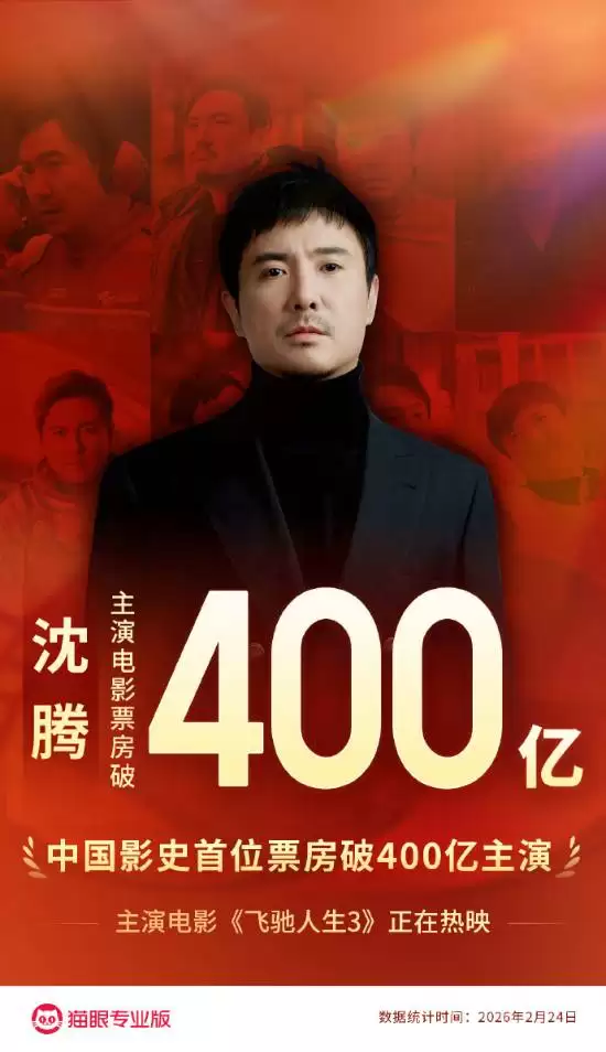沈腾主演影片总票房破400亿，创中国影史个人新纪录