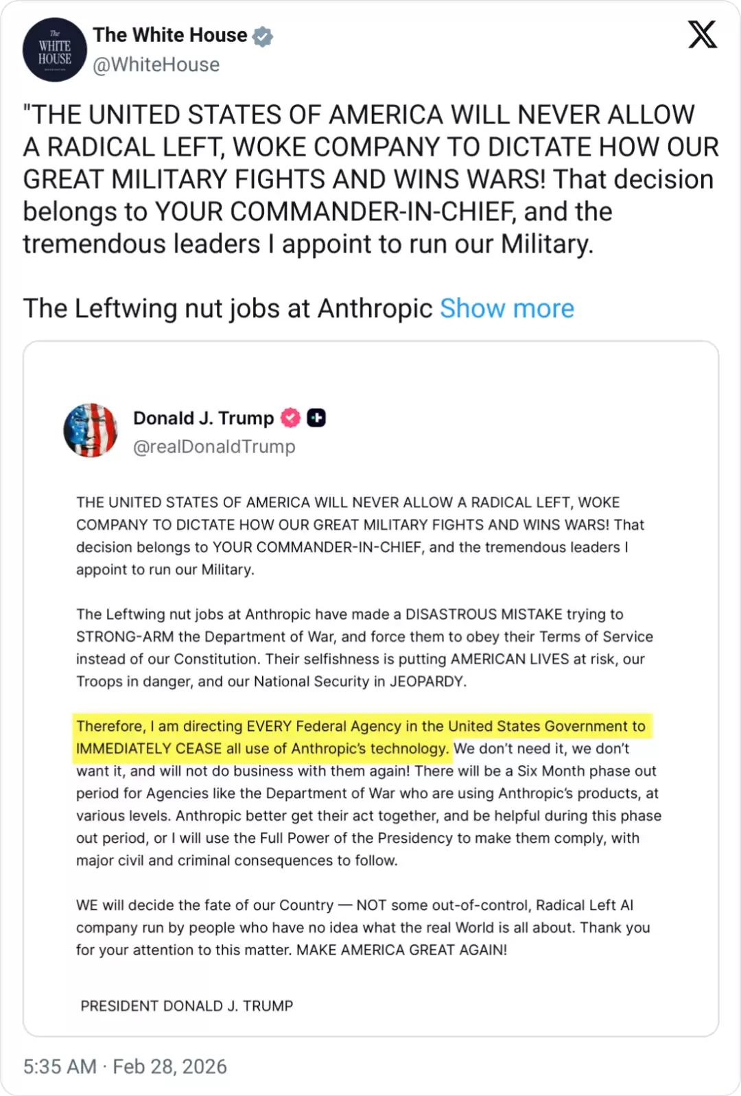 白宫宣布:封杀 Claude