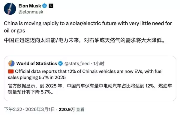 马斯克惊叹:中国正快速迈向太阳能和电力未来