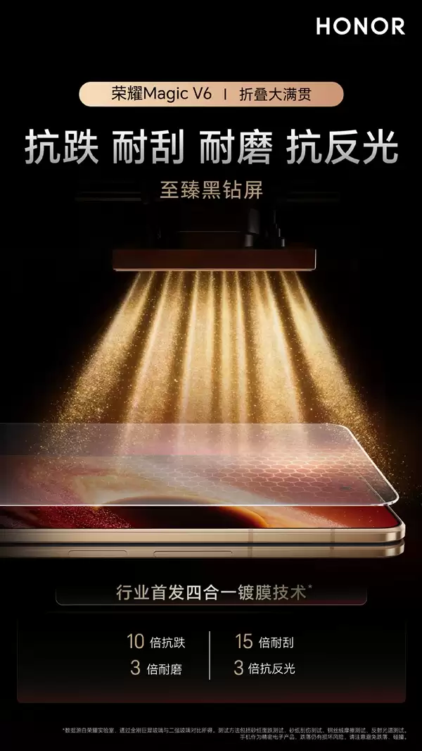 十倍耐刮耐磨！荣耀Magic V6首发黑钻屏：告别贴膜与反光焦虑