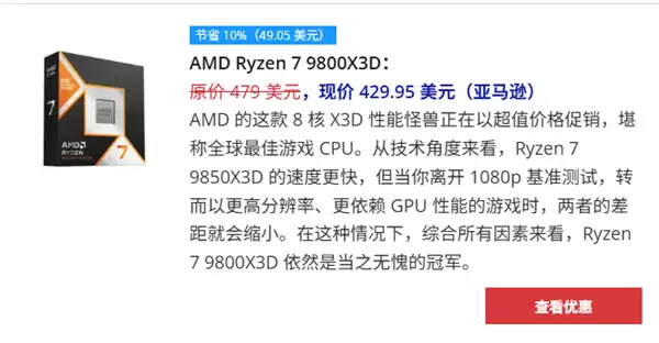 全球第2快游戏CPU!AMD锐龙7 9800X3D降至历史最低价:不到3000元了