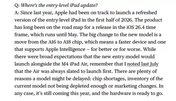 苹果最便宜平板要来了！iPad 12上半年发布：升级A18芯片 支持AI