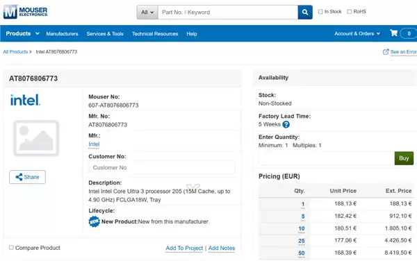 Intel入门酷睿Ultra 3 205现身零售商：8核8线程、要价近1300元