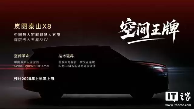 岚图泰山X8确认搭载华为乾崑896线双光路图像级激光雷达