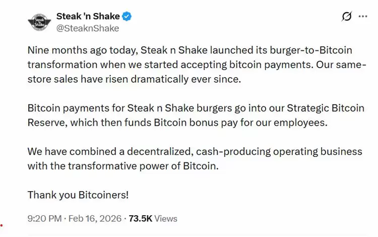 Steak ‘n Shake：比特币促同店销售额大增