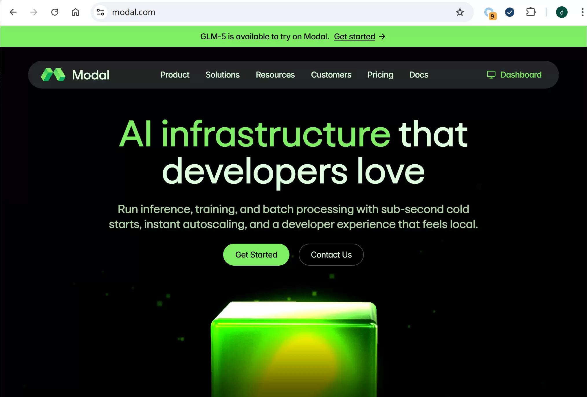 Modal.com首页活动入口示意