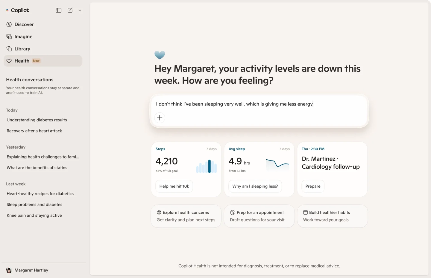 微软推出 AI 健康平台 Copilot Health：能查化验结果、找医生，还能答疑