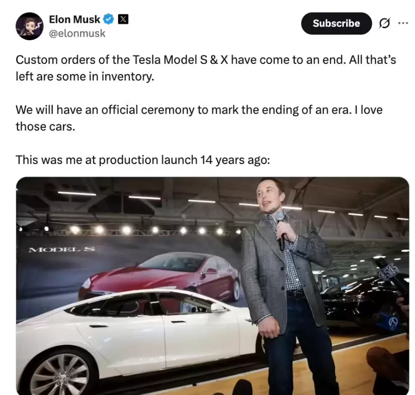 特斯拉Model S/X车型官宣停产，仅剩库存车可供选购