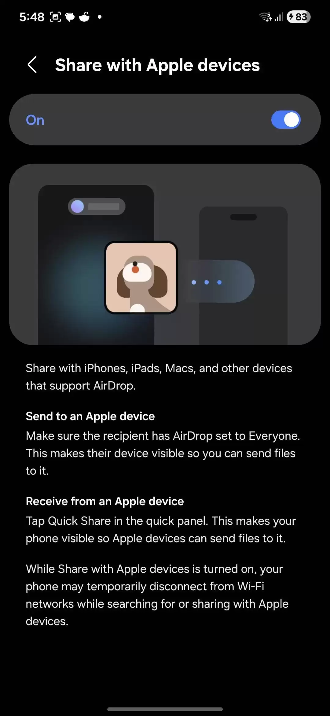 三星 Galaxy S22-25 等旧款手机更新 One UI 8.5 后出现隔空投送开关，但无法正常工作