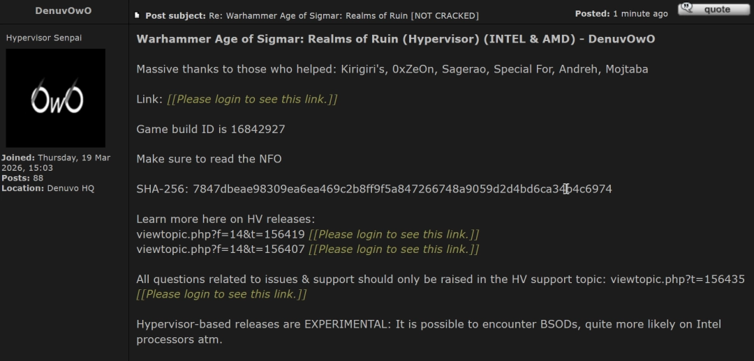 《战锤西格玛时代：毁灭之境》《最终幻想战略版：伊瓦利斯编年史》D加密被破！