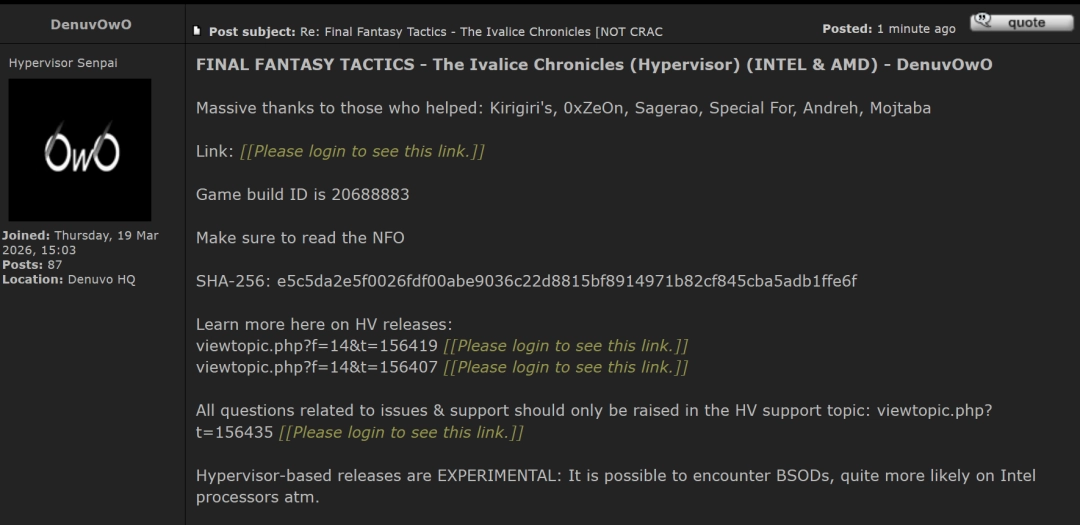 《战锤西格玛时代：毁灭之境》《最终幻想战略版：伊瓦利斯编年史》D加密被破！
